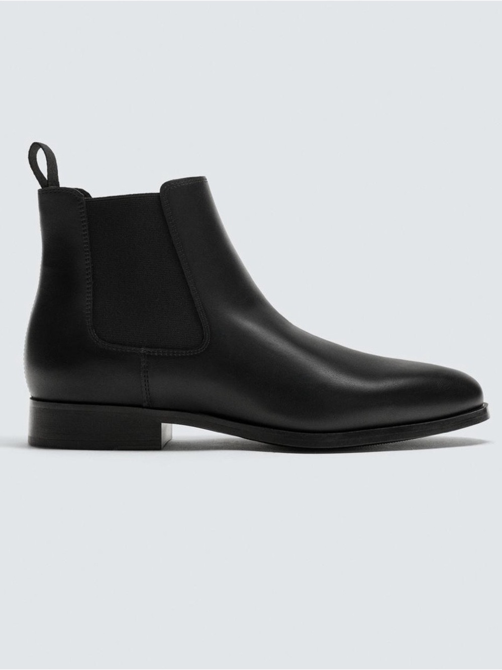 Zara Mens Black Leather Chelsea Ankle Boots Pull Sz 42